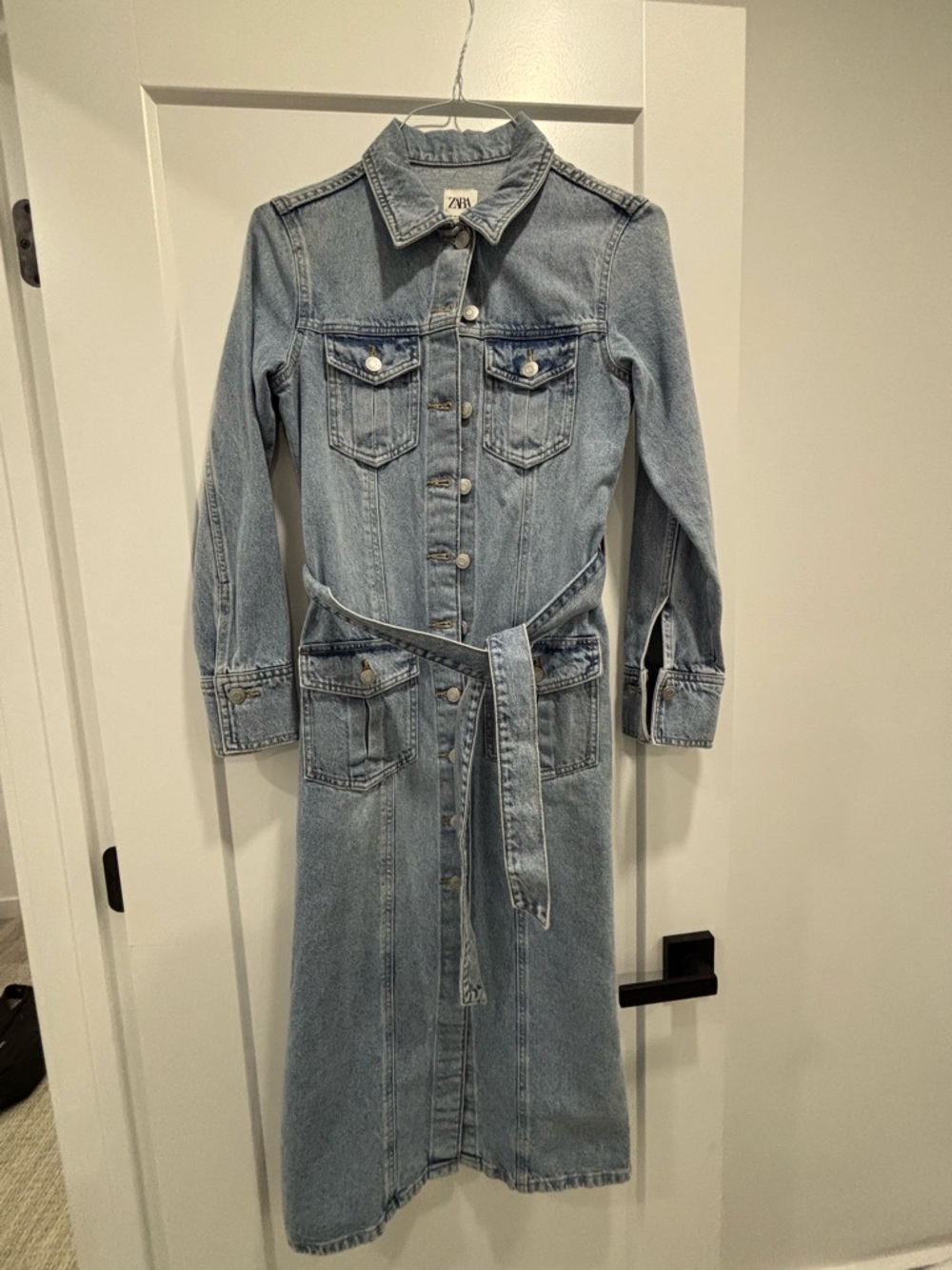 Zara Light Blue Denim Maxi Shirt Dress with Button Front